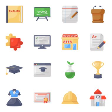 Modern Düz Biçim Paketinde Araç Simgeleri Öğreniliyor 