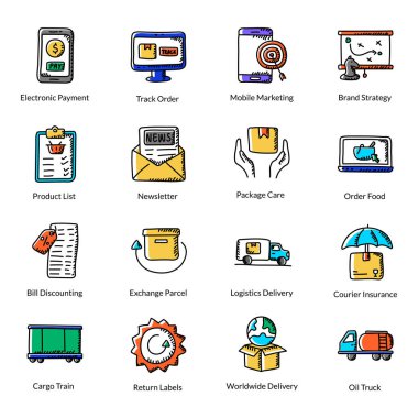 Nakliye ve Teslimat Hizmetleri Doodle Vektörleri Ayarlandı 