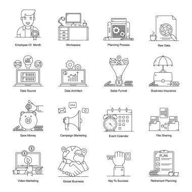 Modern Düz Pakette Şirket ve Yönetim Simgeleri 