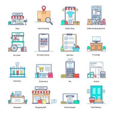 Çevrimiçi Alışveriş Düz Simgeleri Paketi 