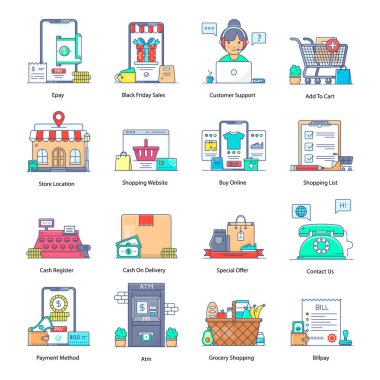 Alışveriş ve Teslimat Düz Simgeler Paketi 