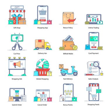 E Alışveriş Düz Simgeleri Paketi 