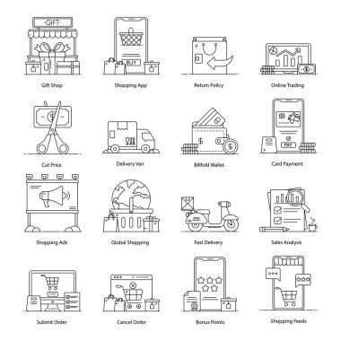 E Alışveriş Düz Simgeleri Paketi 