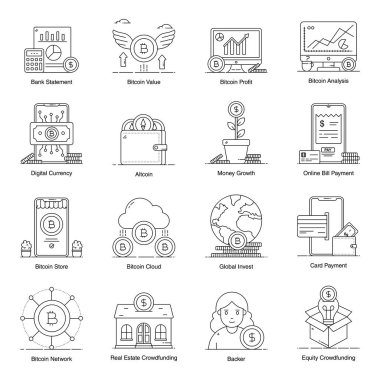 Bitcoin Düz Simgeleri Paketi 