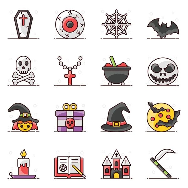 Set Van Halloween Party Pictogrammen Moderne Platte Stijl — Stockvector