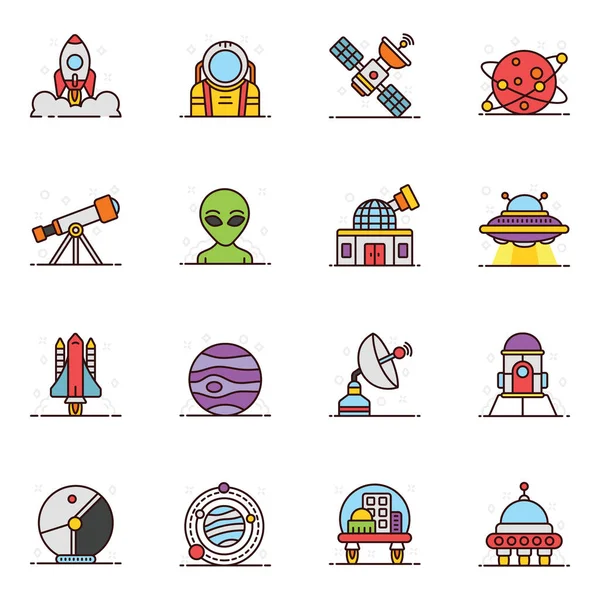 Space Icons Modern Flat Style Pack — Stock Vector