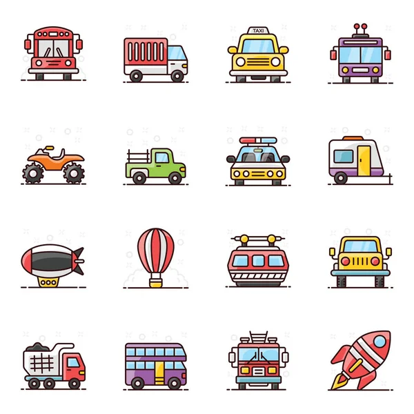 Transporte Trendy Flat Style Pack — Vector de stock