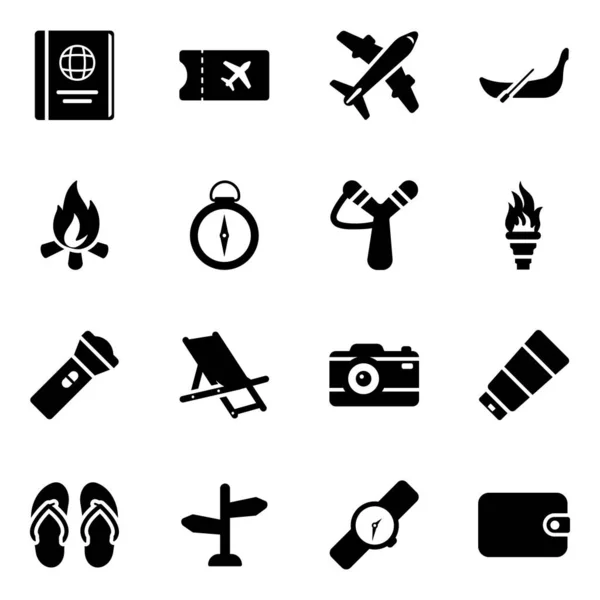 Travel Holiday Icons Modern Flat Style Pack — Stock Vector