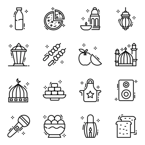 Pack Tradiciones Musulmanas Islámicas Iconos Sólidos — Vector de stock