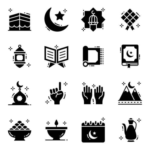 Pack Icônes Solides Ramadan — Image vectorielle
