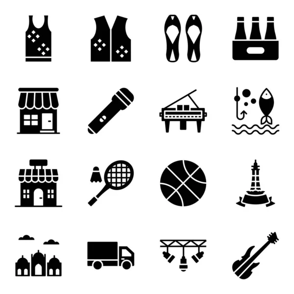 Pakket Van Festivals Evenementen Solid Icons — Stockvector