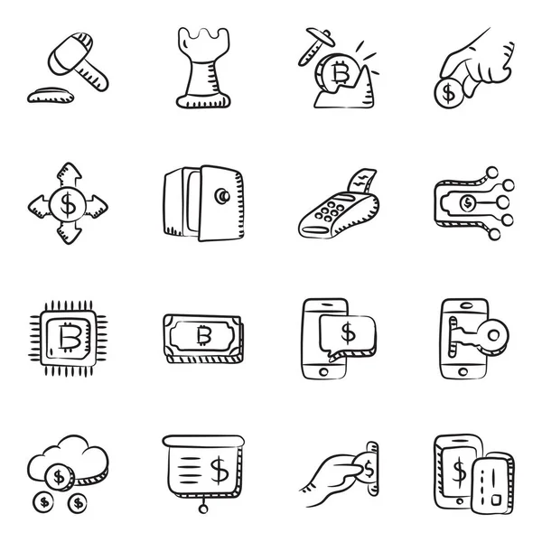Estrategias Negocio Doodle Iconos — Archivo Imágenes Vectoriales