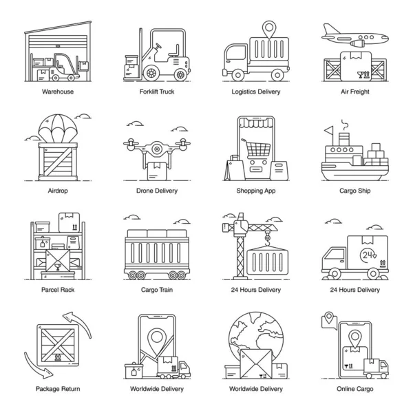 Delivery Services Icons Modern Flat Style Pack — Stock Vector