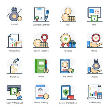 Finans Düz Simgeleri Seti 