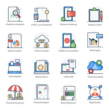 Bankacılık ve Finans ve Düz Simgeler 