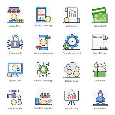 Bitcoin ve İş Düz Simgeleri Paketi 