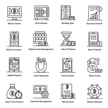 Maliye ve Bitcoin Düz Simgeleri Paketi 