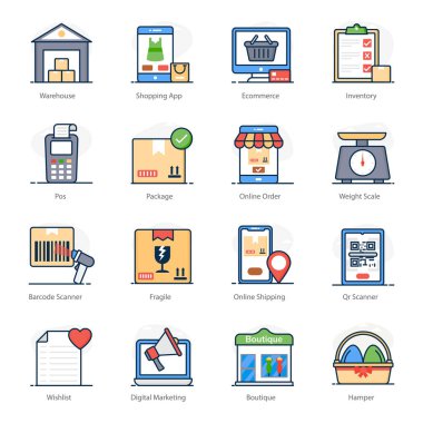 Moda Düz Paketinde Alışveriş Simgeleri 