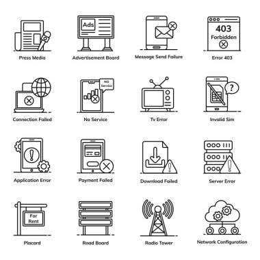 Modern Düz Biçimli Kurumsal Ağ ve İletişim Simgeleri 