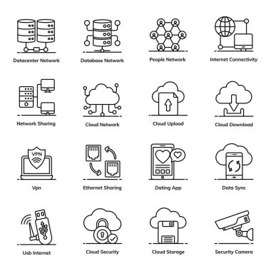 Veri Ağı Düz Simgelerinin Paketi 