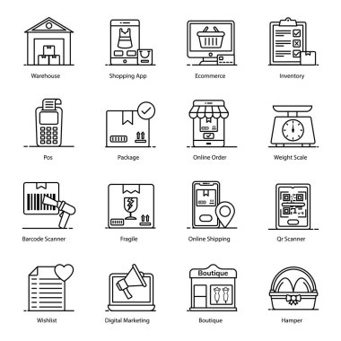 Moda Düz Paketinde Alışveriş Simgeleri 