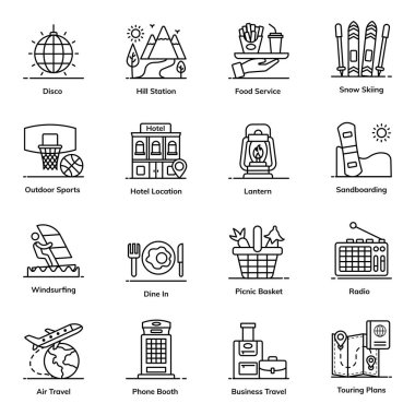 Seyahat ve Yürüyüş Düz Simgeleri Paketi 