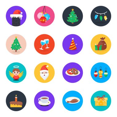 Noel Partisi Düz Simgeleri Paketi 