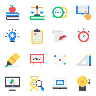 Düz Biçimli Bilgi ve Öğrenme Simgeleri Paketi 