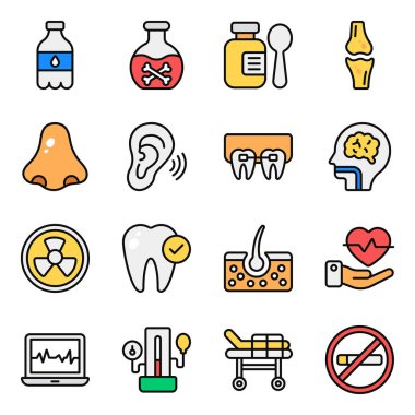 Tıbbi ve Laboratuvar Ekipmanları Düz Simgeler Paketi 