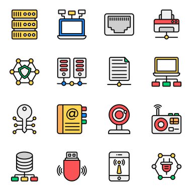 Ağ Teknolojisi Düz Simgeleri Paketi 