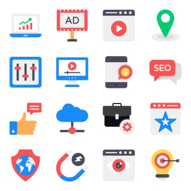 Dijital Pazarlama Düz Simgeleri Paketi 