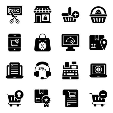 Alışveriş ve Müşteri Hizmetleri Düz Simgeler Ayarlandı 
