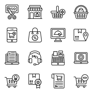 Alışveriş ve Müşteri Hizmetleri Düz Simgeler Ayarlandı 