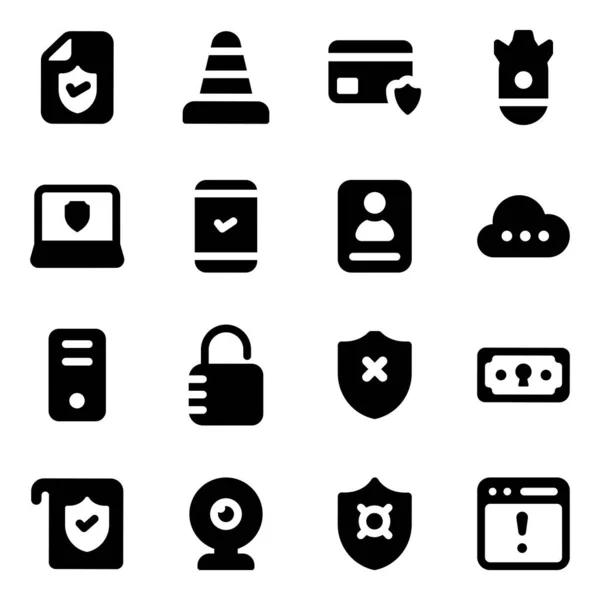 Pack Icônes Glyphe Cybersécurité Moderne — Image vectorielle