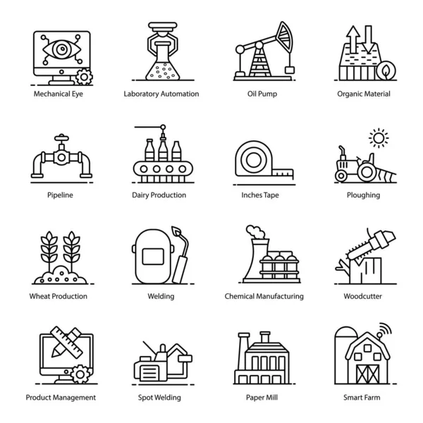 Iconos Producción Industrial Automatización Estilo Plano Moderno — Vector de stock