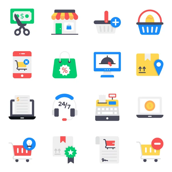 Shopping Servizi Cliente Flat Icons Set — Vettoriale Stock