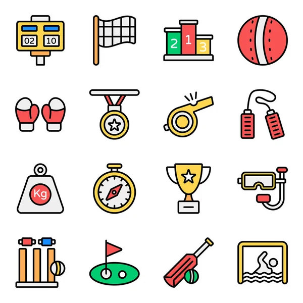 Pack Sports Accessory Flat Icons — Stock Vector