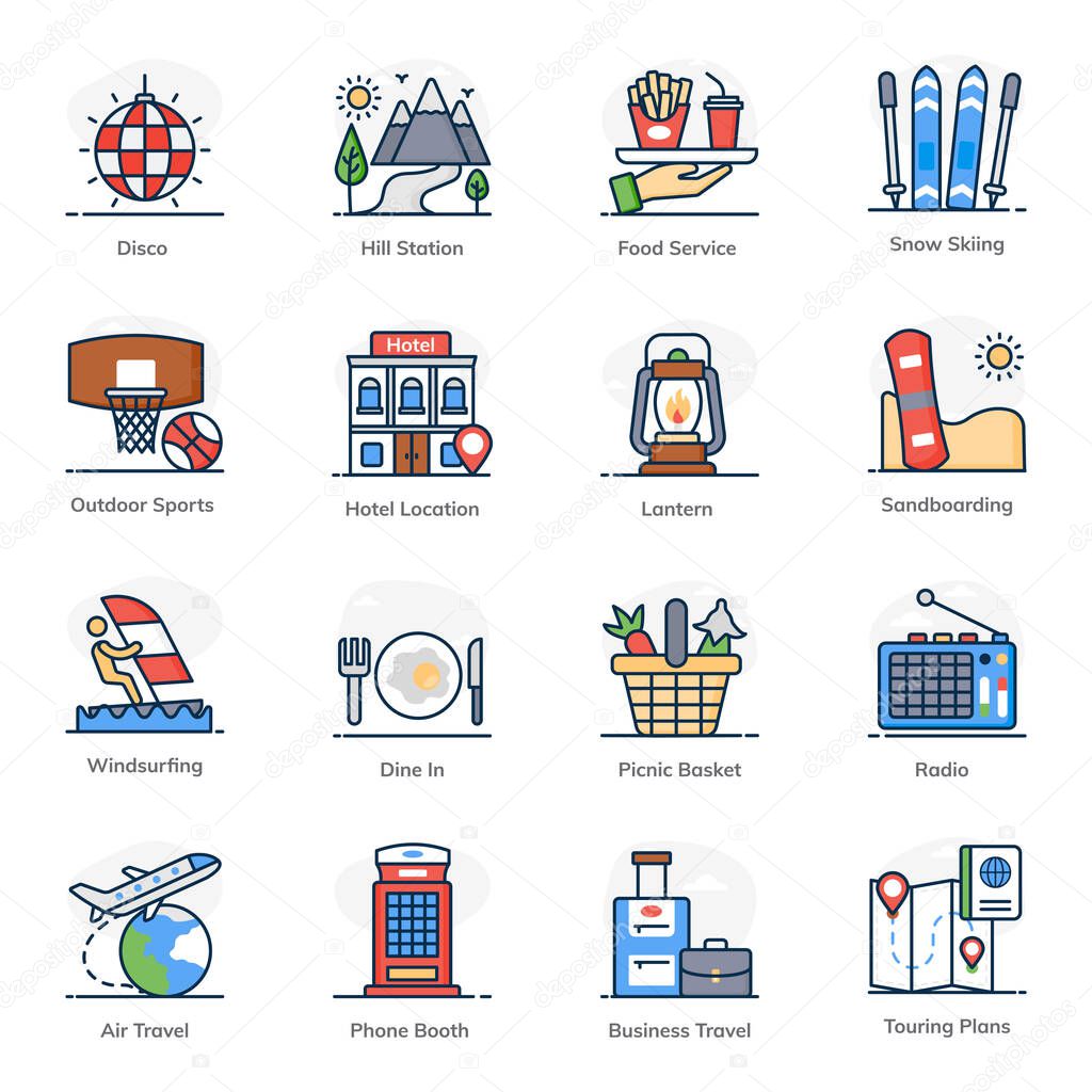 Travel and Hiking Flat Icons Pack 