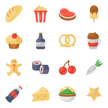 Modern Düz Paket Gıda ve Mutfak Simgeleri 