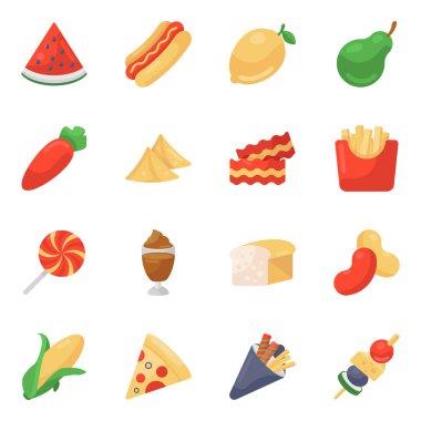 Modern Düz Paketteki Yiyecek ve İçecekler Simgeleri 