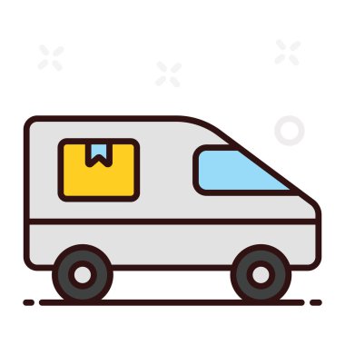 Düzenlenebilir düz biçimli nakliye kamyonu vektörü, dağıtım minibüsü 