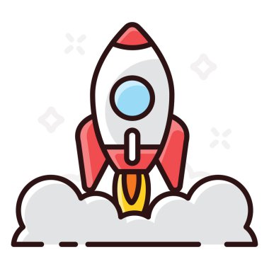 Füze, düz dizaynlı roket fırlatma simgesi.