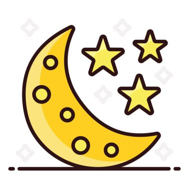 Ay ve yıldızlar mükemmel bir düz simge ile tasvir edilir 