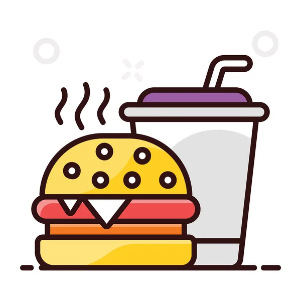 Estilo Plano Ícone Fast Food Hambúrguer Com Bebida — Vetor de Stock