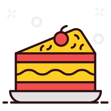 Çikolatalı pasta dilimi tasarımı, modern düz stil pasta parçası. 