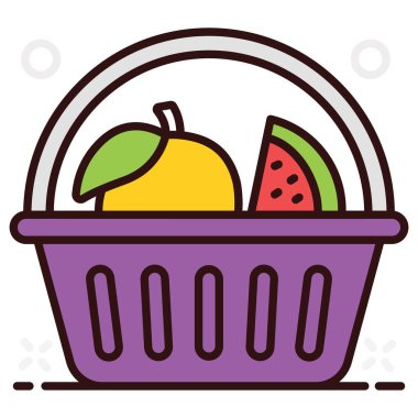 Organik meyve sepeti tasarımı, düzenlenebilir yiyecek kabı vektörü 