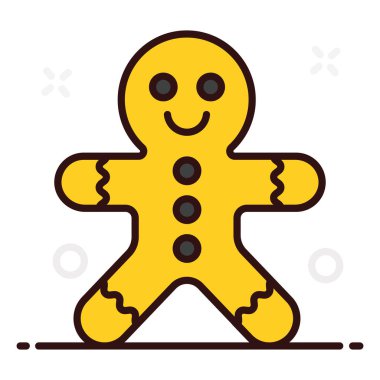 Zencefilli kurabiye adam kurabiye ikonu, noel bisküvisinin düzenlenebilir vektörü. 