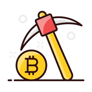 Düzenlenebilir düz stil çekiçli temel Bitcoin, bitcoin madenciliği 