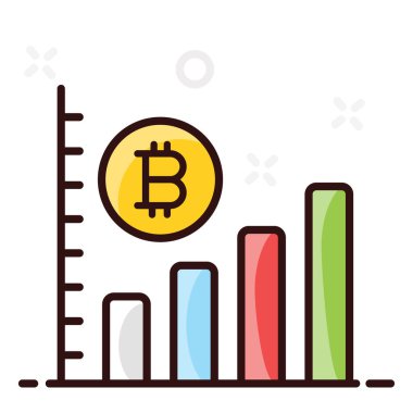 Modern düz simge tasarımında temel Bitcoin büyüme grafiği 