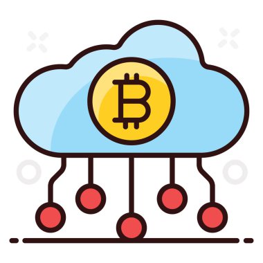 Bitcoin bulutunun simge tasarımı, düzenlenebilir düz vektör biçimi 